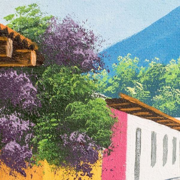Alternate image for Impressionist Oil Painting of Small Town Street in Guatemala Saint Francis Street