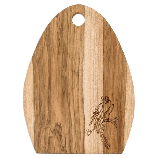 Alternate image for Semi-Oval Laurel Wood Cutting Board with Macaw Engraving Macaws Treats