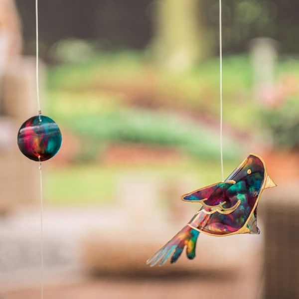 Alternate image for Handmade Recycled Plastic Mobile with Three Vibrant Birds Enchanted Flight