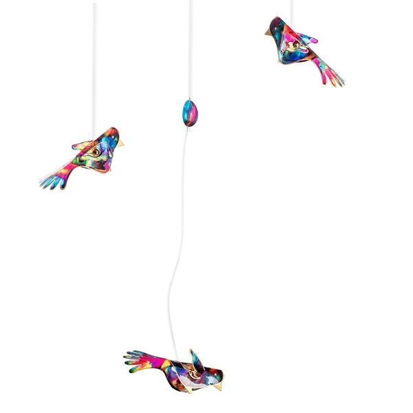 Alternate image for Handmade Recycled Plastic Mobile with Three Vibrant Birds Enchanted Flight