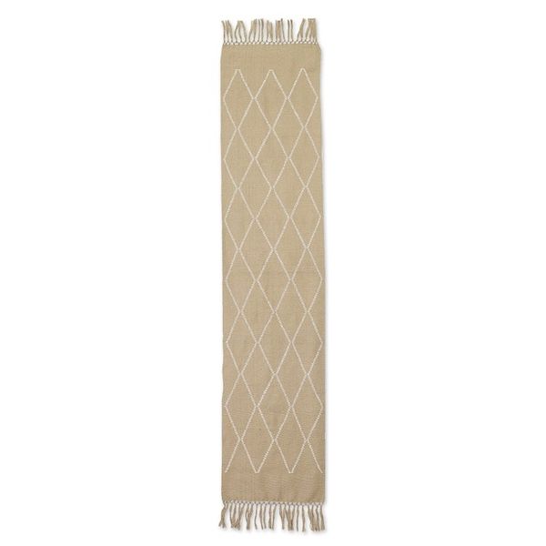 Alternate image for Hand-Woven Green Cotton Table Runner with Diamond Motifs Diamond Paths