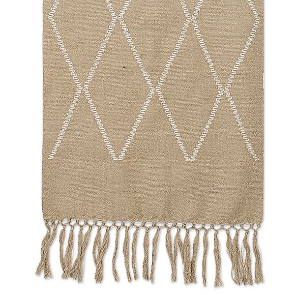 Alternate image for Hand-Woven Green Cotton Table Runner with Diamond Motifs Diamond Paths
