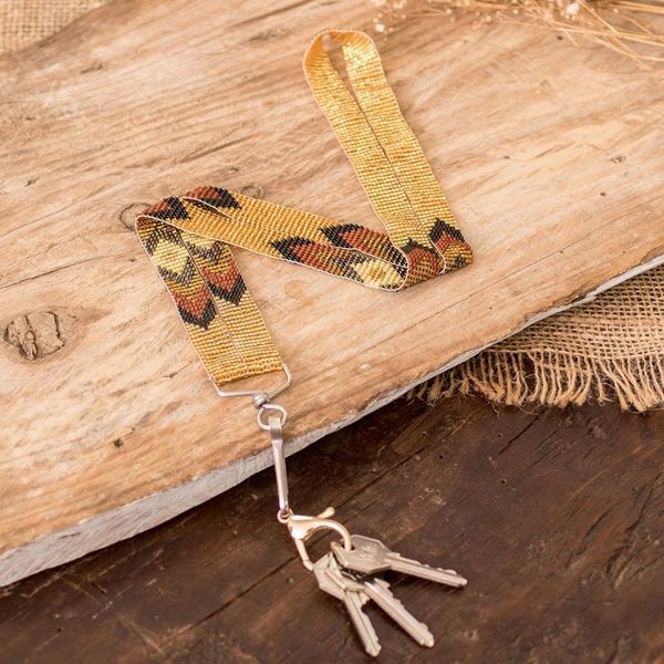 Alternate image for Handmade Beaded Neck Lanyard Keychain Holder in Gold Hue Handy and Trendy