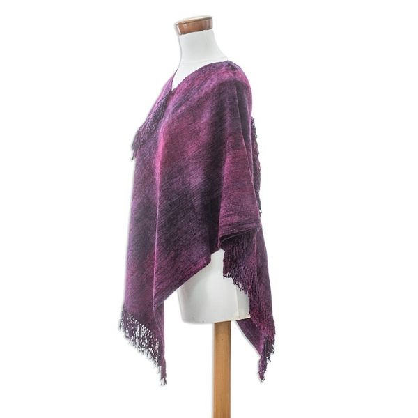 Alternate image for Handwoven Cotton Blend Poncho in Fuchsia and Purple Hues Forest Berry