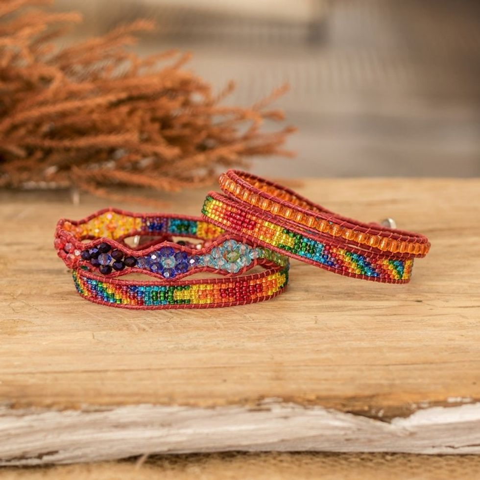 2 Handmade Colorful Beaded Positive Energy Wrap Bracelets 'Always Connected'