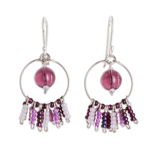 Alternate image for Purple Beaded Dangle Earrings With Sterling Silver Hooks Purple Waterfall