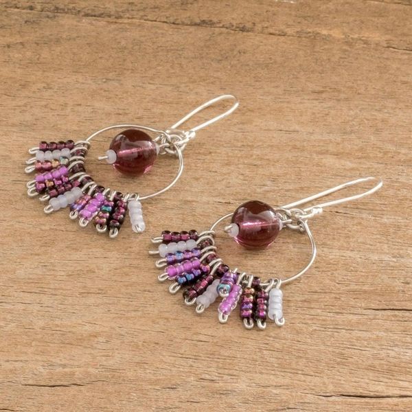Alternate image for Purple Beaded Dangle Earrings With Sterling Silver Hooks Purple Waterfall