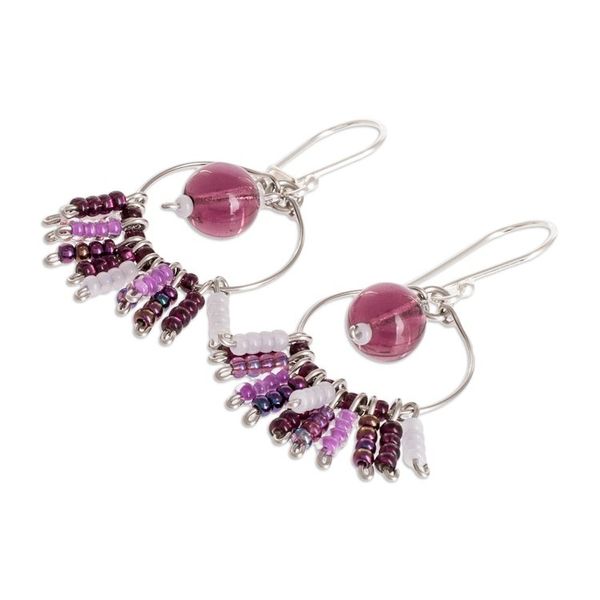 Alternate image for Purple Beaded Dangle Earrings With Sterling Silver Hooks Purple Waterfall
