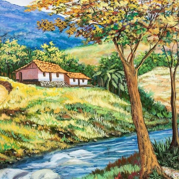 Alternate image for Original Signed Costa Rican Landscape Oil Painting Amid Mountains