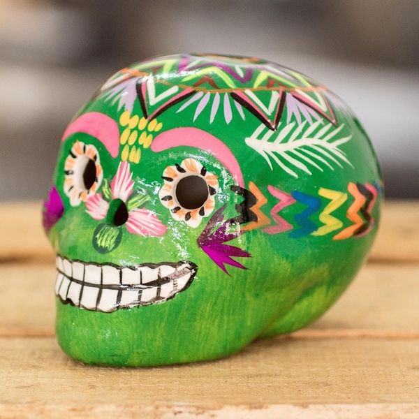 Alternate image for Ceramic Figurine from Guatemala Colorful Skull