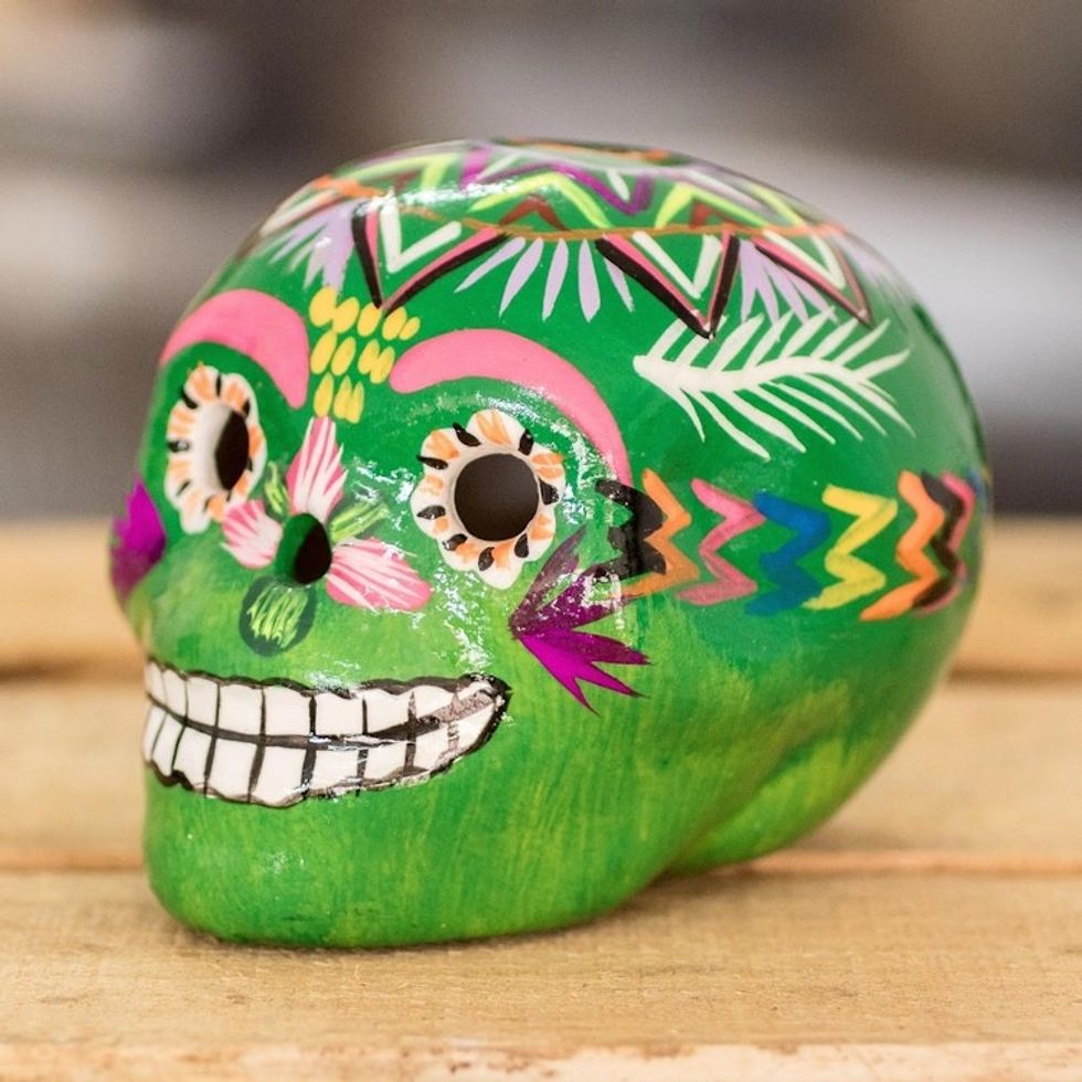 Ceramic Figurine from Guatemala 'Colorful Skull'