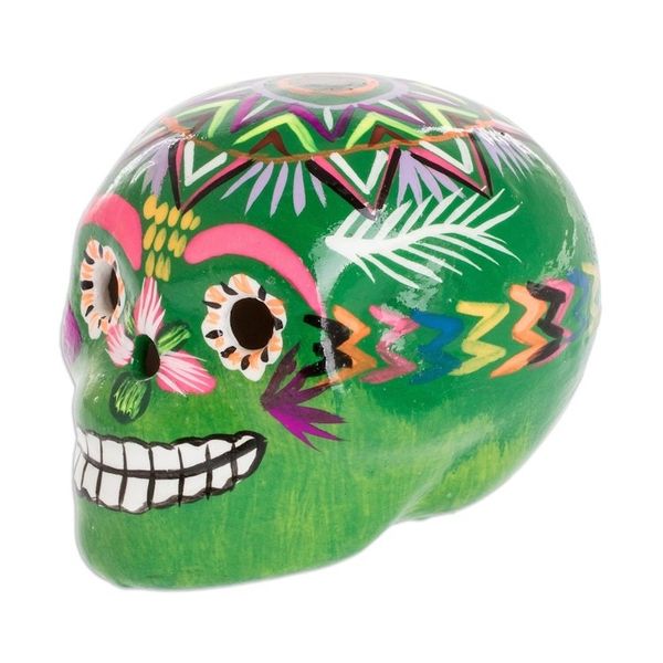 Alternate image for Ceramic Figurine from Guatemala Colorful Skull