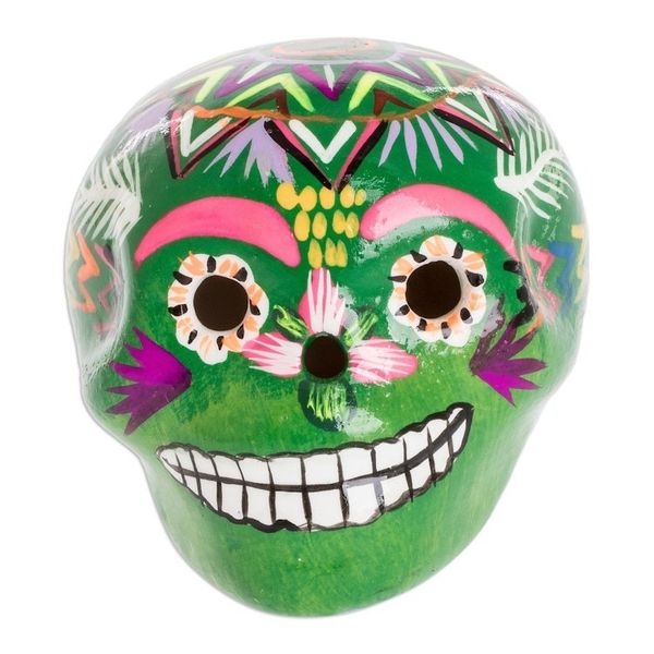 Alternate image for Ceramic Figurine from Guatemala Colorful Skull