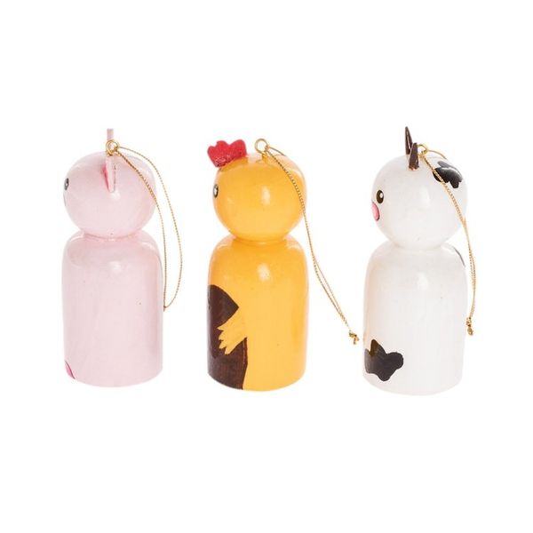 Alternate image for Hand-painted Reclaimed Wooden Ornaments Set of 3 Farm Friends