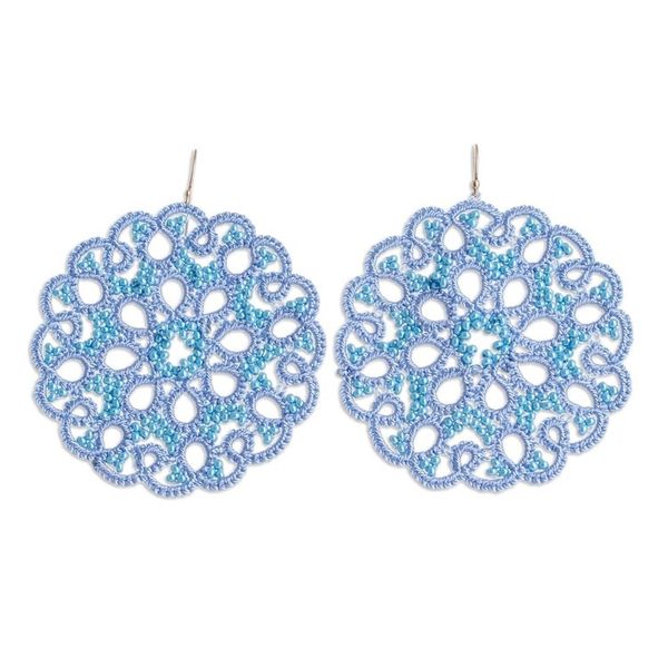 Alternate image for Hand-Tatted Blue Dangle Earrings with Glass Beads Life Harmony in Blue