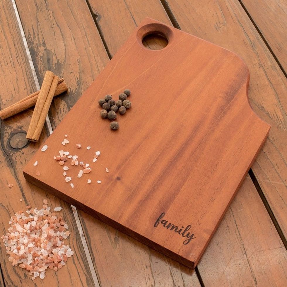 Handcrafted Cedar Wood Cutting or Serving Board in Brown 'Family Delight'