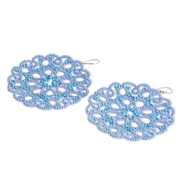 Alternate image for Hand-Tatted Blue Dangle Earrings with Glass Beads Life Harmony in Blue