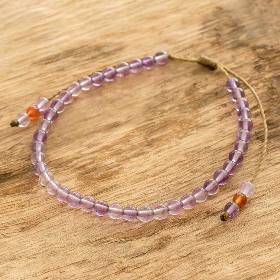 Amethyst and Jasper Bead Bracelet with Sliding Knot 'Plum Parade'