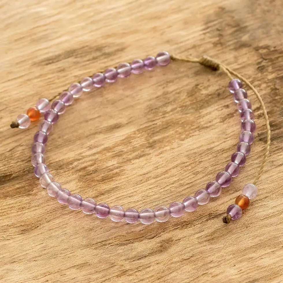 Amethyst and Jasper Bead Bracelet with Sliding Knot 'Plum Parade'