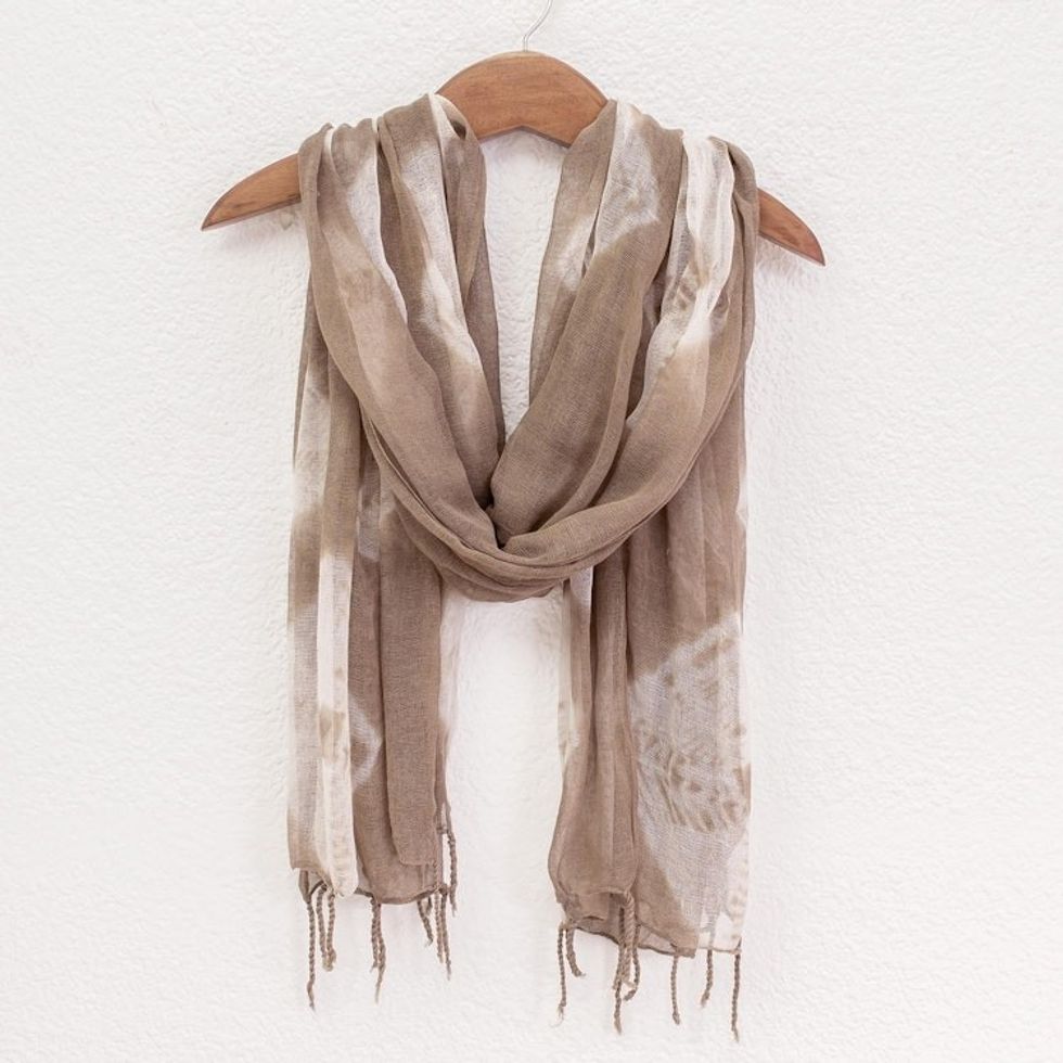 Light Brown and White Cotton Gauze Shawl 'San Pedro Mushroom'