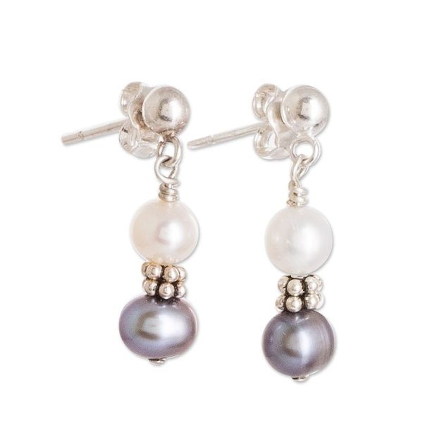 Alternate image for White and Grey Cultured Pearl Dangle Earrings Marine Meditations