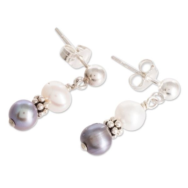 Alternate image for White and Grey Cultured Pearl Dangle Earrings Marine Meditations