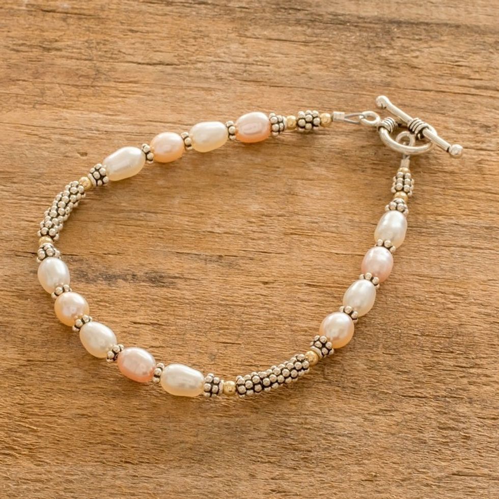 Beaded Bracelet with Cultured Pearls 'Resplendent Rose'