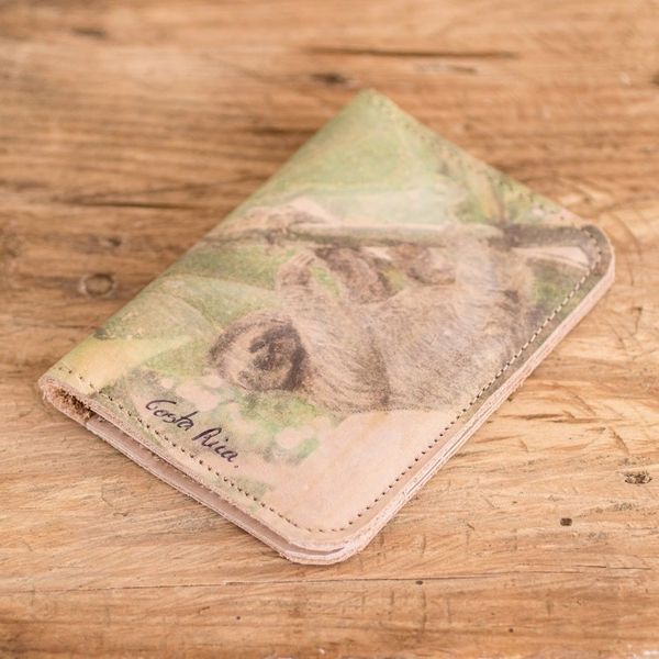 Alternate image for Passport Holder Handcrafted with Leather in Costa Rica Playful Sloth