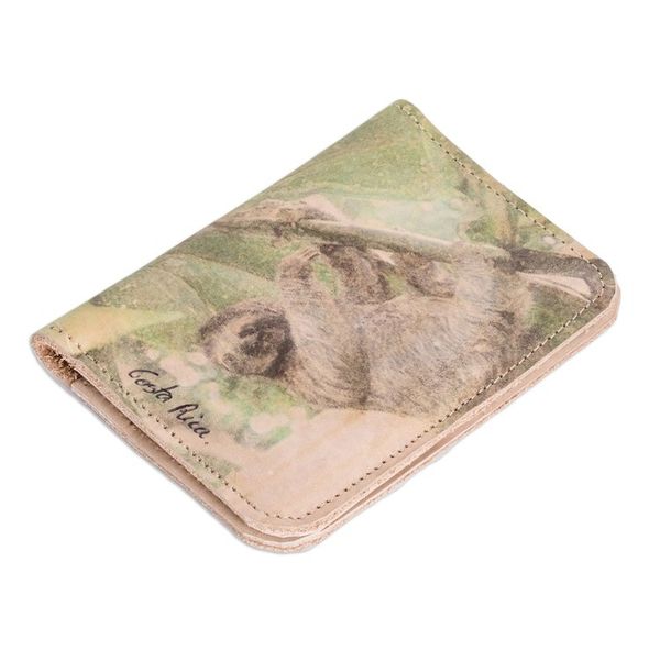 Alternate image for Passport Holder Handcrafted with Leather in Costa Rica Playful Sloth
