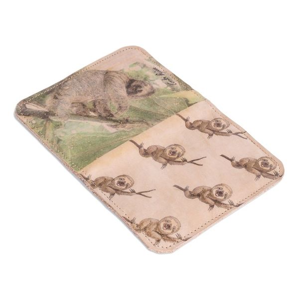 Alternate image for Passport Holder Handcrafted with Leather in Costa Rica Playful Sloth