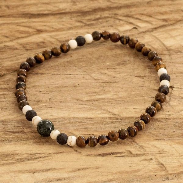 Alternate image for Mens Tigers Eye Jade Lava Stone Beaded Stretch Bracelet Wild Jungle