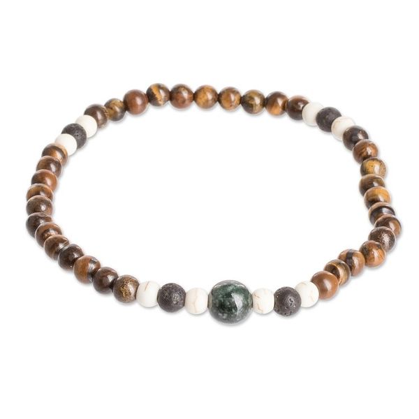 Alternate image for Mens Tigers Eye Jade Lava Stone Beaded Stretch Bracelet Wild Jungle