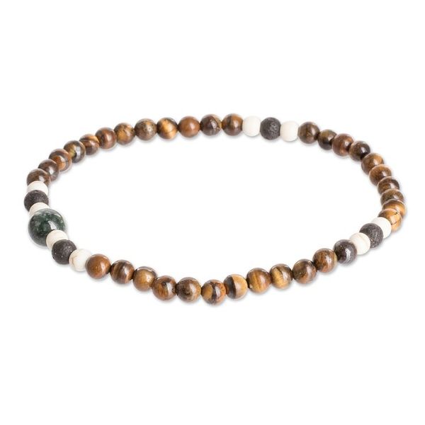 Alternate image for Mens Tigers Eye Jade Lava Stone Beaded Stretch Bracelet Wild Jungle