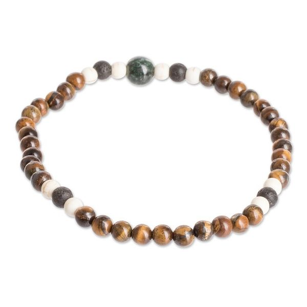 Alternate image for Mens Tigers Eye Jade Lava Stone Beaded Stretch Bracelet Wild Jungle