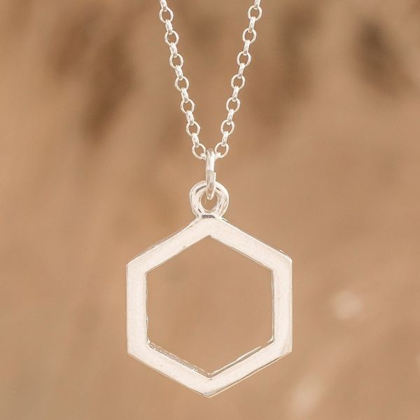 Alternate image for Sterling Silver Hexagon Pendant Necklace from Costa Rica Hexagon