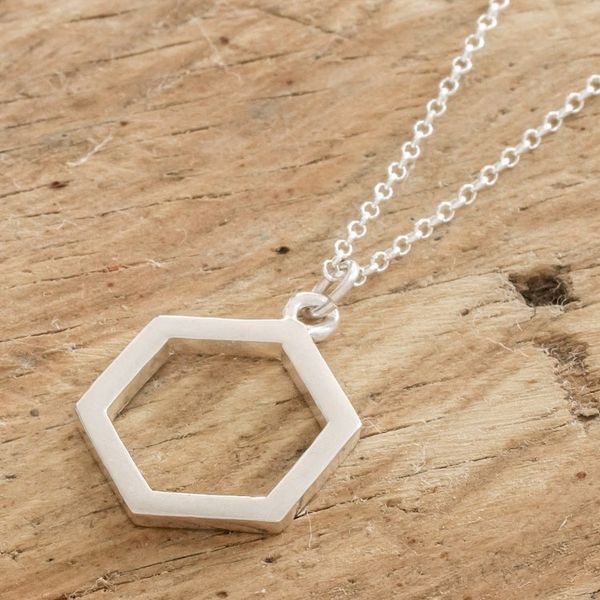 Alternate image for Sterling Silver Hexagon Pendant Necklace from Costa Rica Hexagon