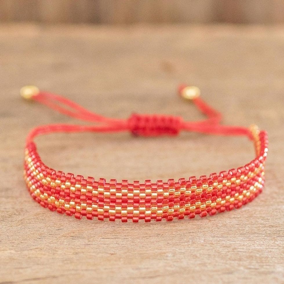 Red and Gold Beaded Bracelet 'Red Tracks'