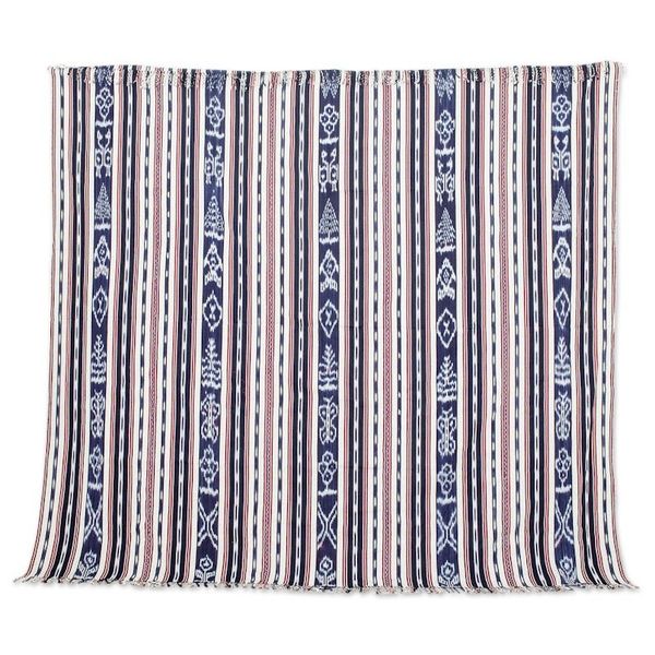 Alternate image for Blue and Red Hand-Woven Cotton Throw Blanket with Stripes Fresh and Cool