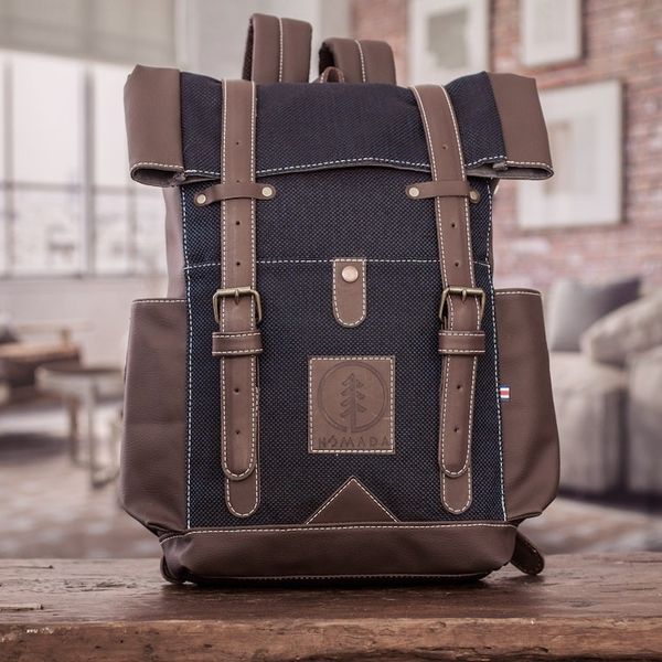 Alternate image for Leather-Accented Backpack in Blue Blue Adventure