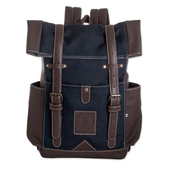 Alternate image for Leather-Accented Backpack in Blue Blue Adventure