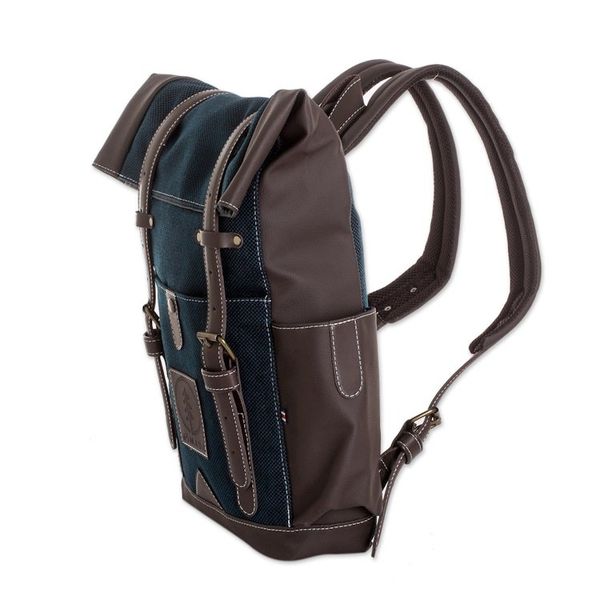 Alternate image for Leather-Accented Backpack in Blue Blue Adventure