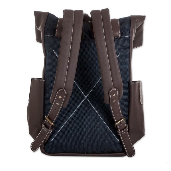 Alternate image for Leather-Accented Backpack in Blue Blue Adventure