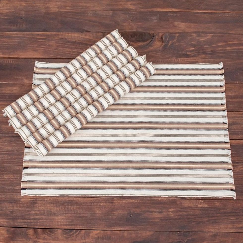 Brown Striped Placemats Set of 6 'Nutmeg Stripe'