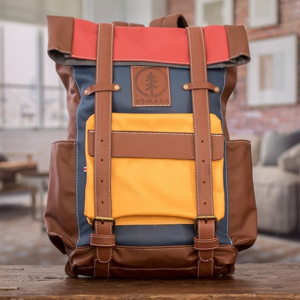 Leather-Accented Colorful Backpack 'Colorful Adventure'