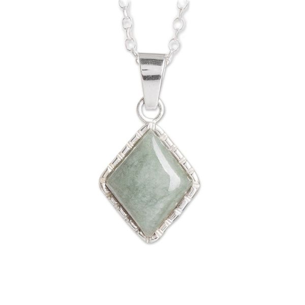 Alternate image for 925 Silver Necklace with Rhombus-Shaped Green Jade Pendant Rhombus in Green