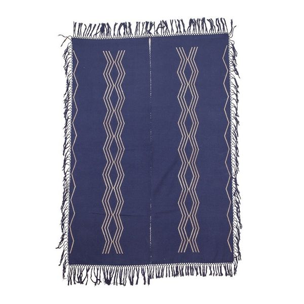 Alternate image for Handmade Indigo and Beige Cotton Throw with Geometric Motifs Indigo Ways