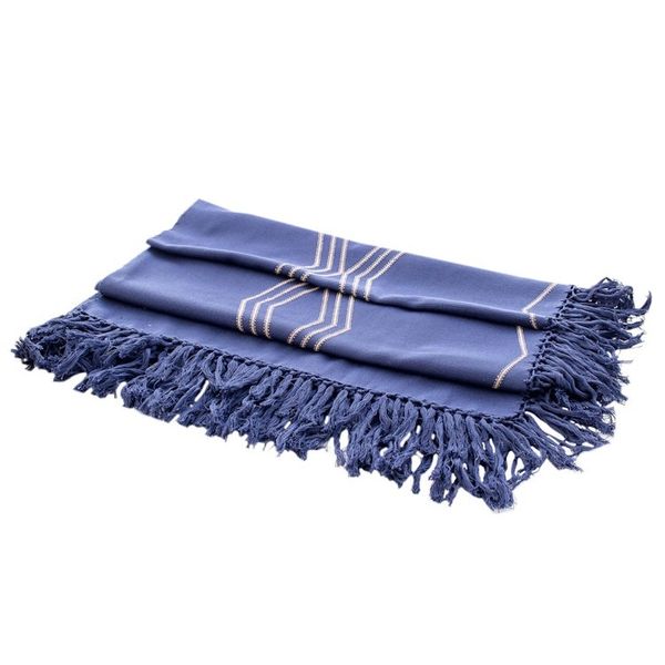 Alternate image for Handmade Indigo and Beige Cotton Throw with Geometric Motifs Indigo Ways