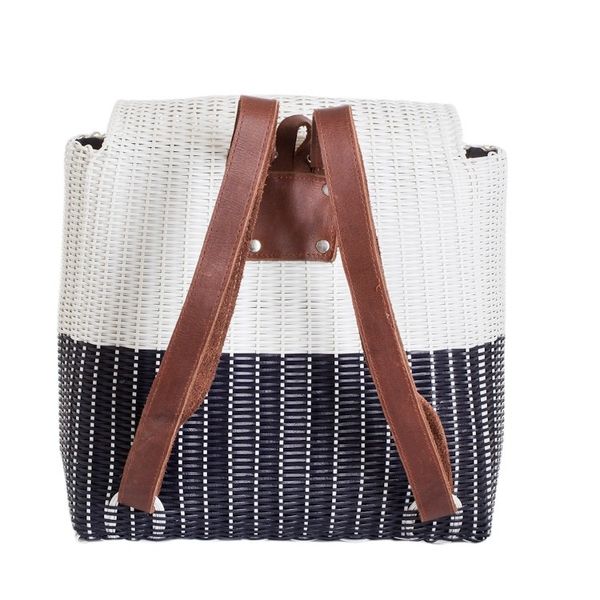 Alternate image for Handwoven Recycled Vinyl Cord Backpack with Leather Straps Midnight Creation