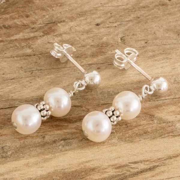 Alternate image for Cream Cultured Pearl Beaded Dangle Earrings from Costa Rica Marine Victory