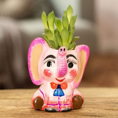 Main image for Handpainted Mini Ceramic Elephant Flower Pot from Guatemala Herbaceous Elephant